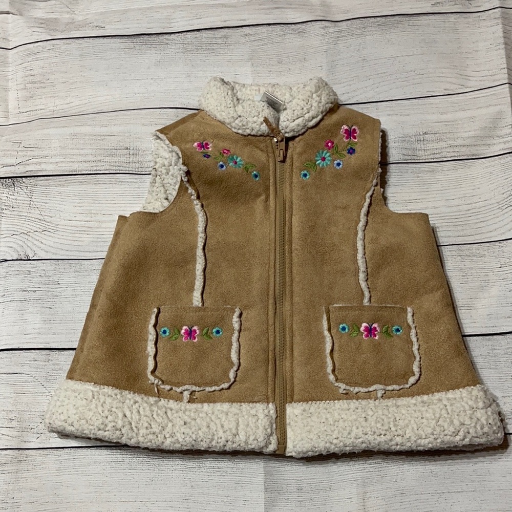 Little Me Brown Suede Vest with Flowers size 24M